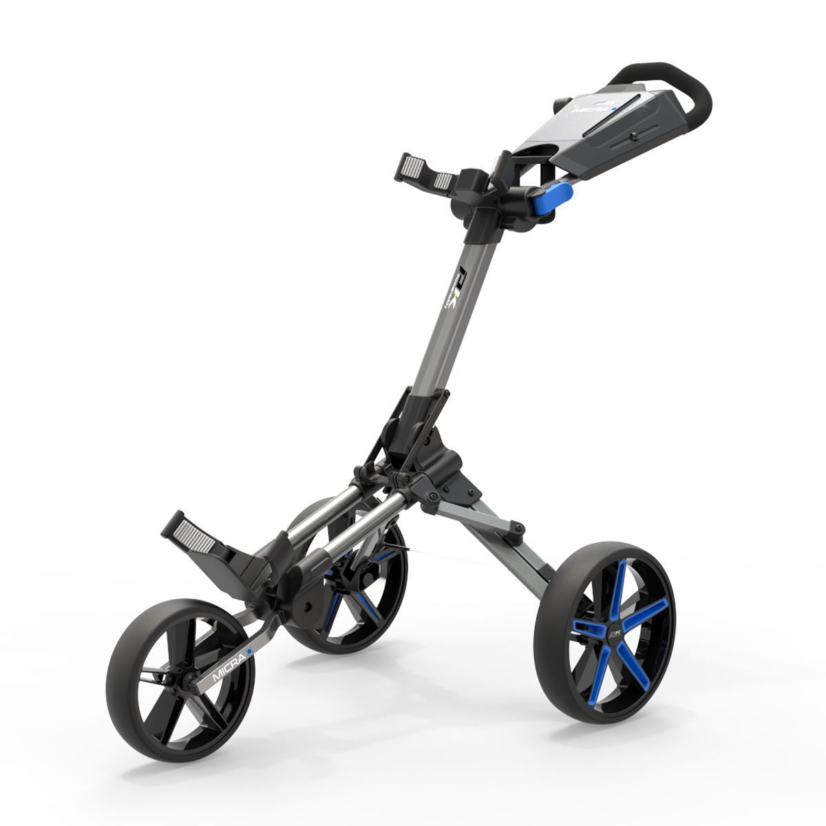 Powakaddy Micra Push Trolley - Gunmetal with Blue Trim