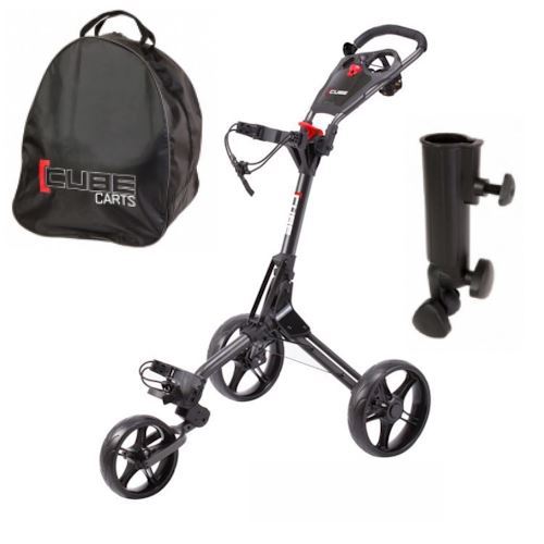 Sky Max Cube 3-wheel golf push trolley in charcoal and black