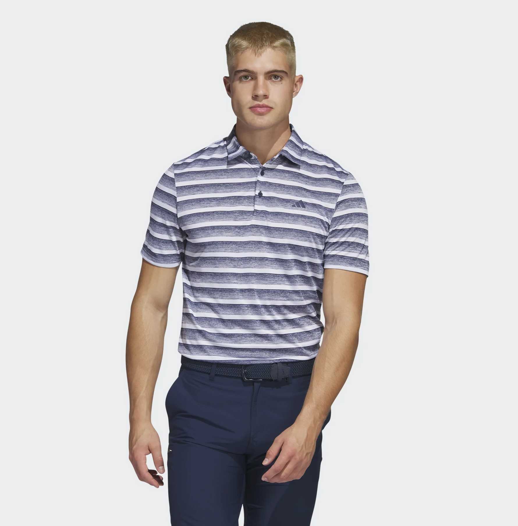 adidas Mens Two Colour Striped Golf Polo Shirt -Navy/White HS7579