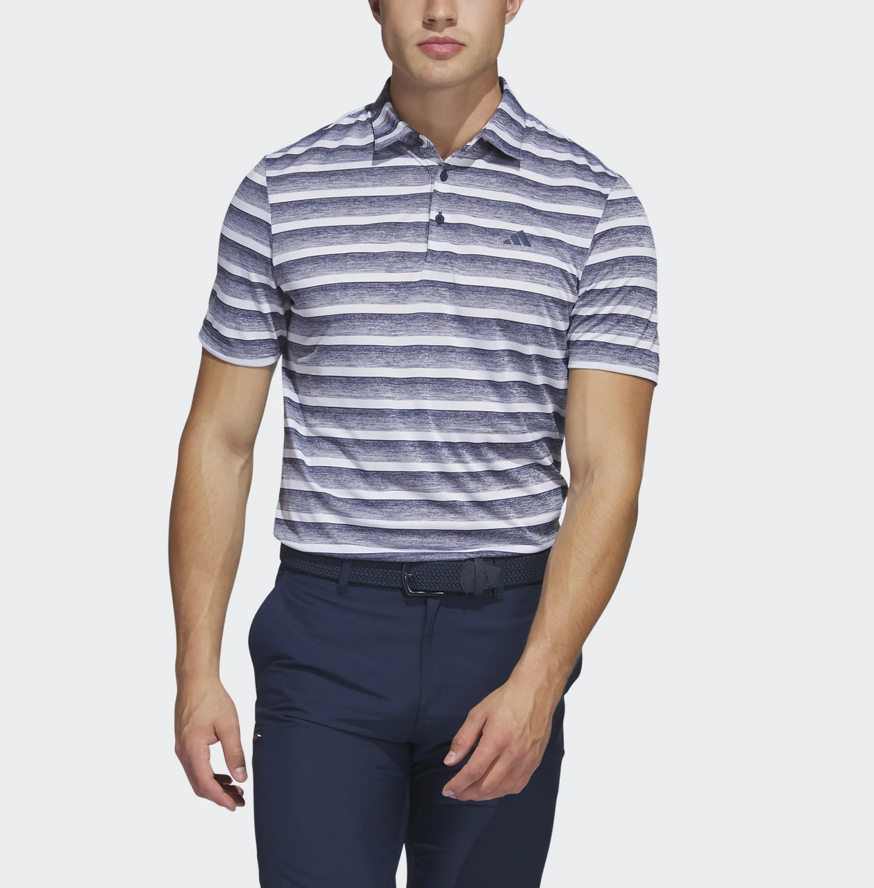 adidas Mens Two Colour Striped Golf Polo Shirt -Navy/White HS7579