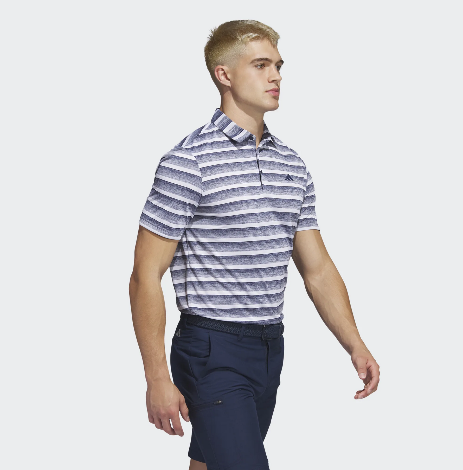 adidas Mens Two Colour Striped Golf Polo Shirt -Navy/White HS7579