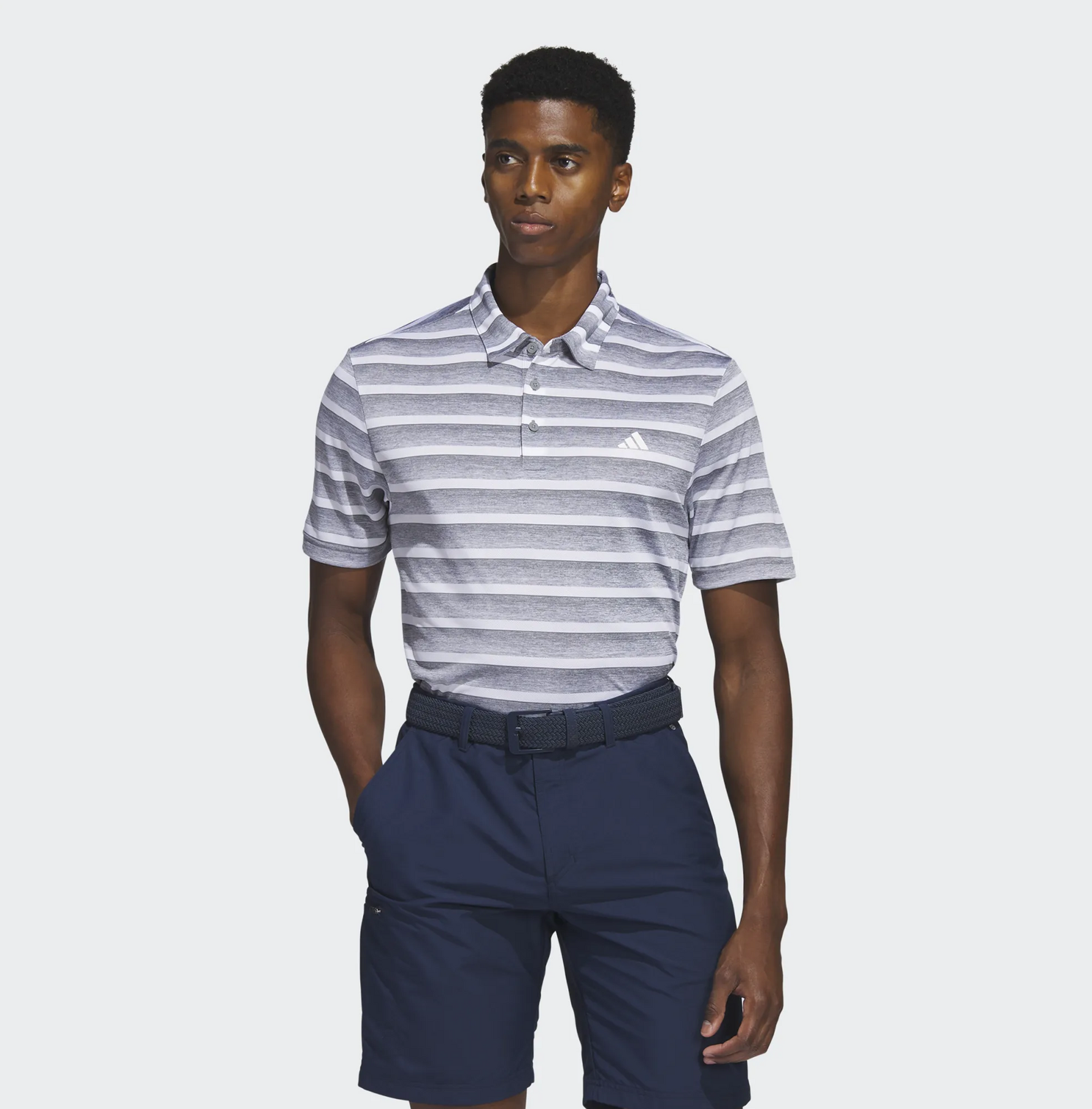 adidas Mens Two Colour Striped Golf Polo Shirt - Grey Three/White IA5444