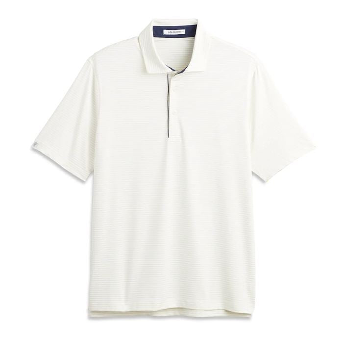 Ashworth Mens Golf Striped Tech Jersey Polo Shirt AM1011 Bone/White