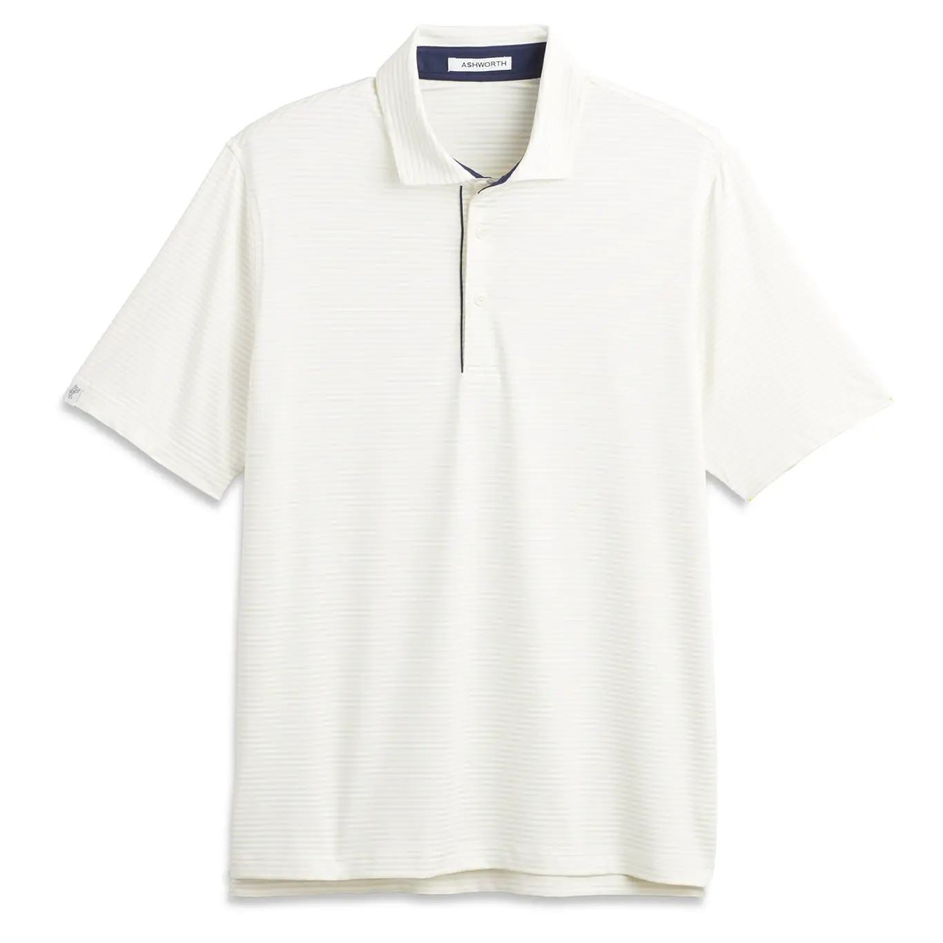 Ashworth Mens Golf Striped Tech Jersey Polo Shirt AM1011 Bone/White