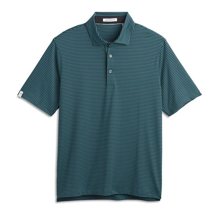 Ashworth Mens Golf Striped Tech Jersey Polo Shirt AM1011 Lagoon/Black