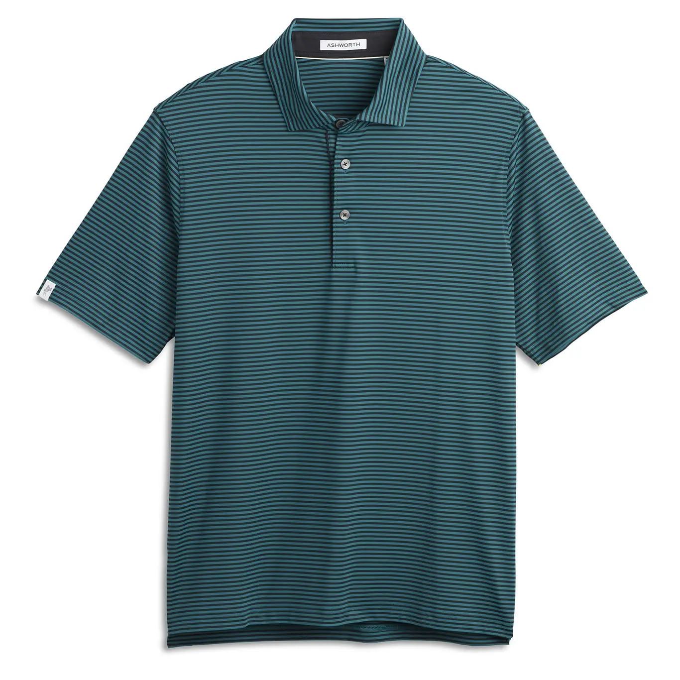 Ashworth Mens Golf Striped Tech Jersey Polo Shirt AM1011 Lagoon/Black