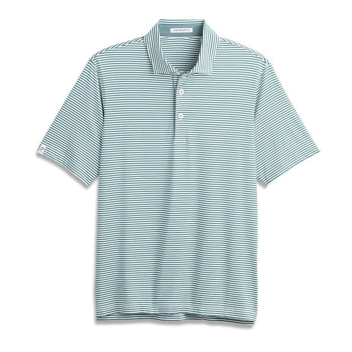 Ashworth Mens Golf Striped Tech Jersey Polo Shirt AM1011 Lagoon/White