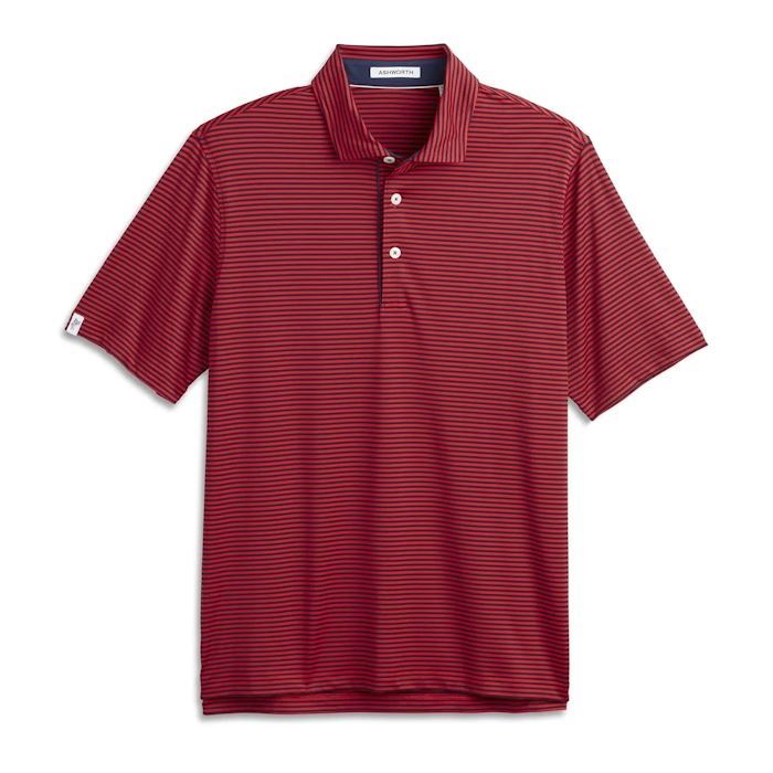 Ashworth Mens Golf Striped Tech Jersey Polo Shirt AM1011 Red/Navy
