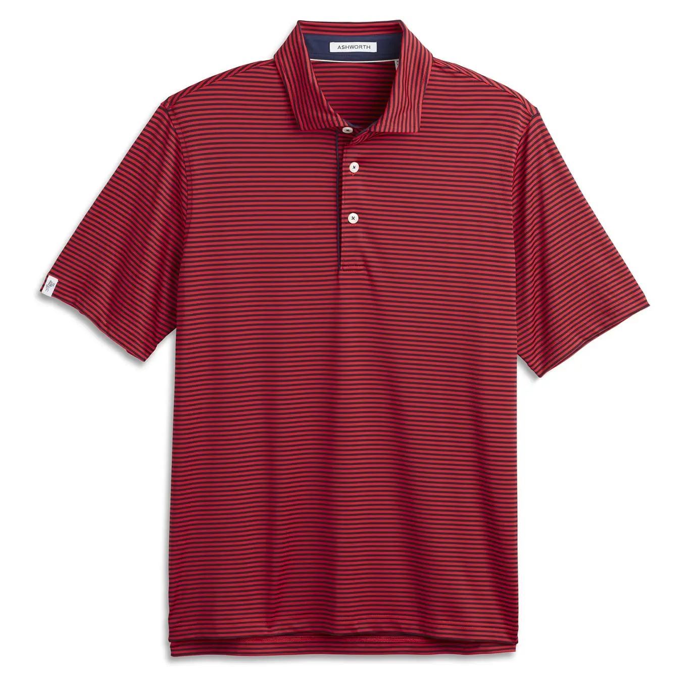 Ashworth Mens Golf Striped Tech Jersey Polo Shirt AM1011 Red/Navy