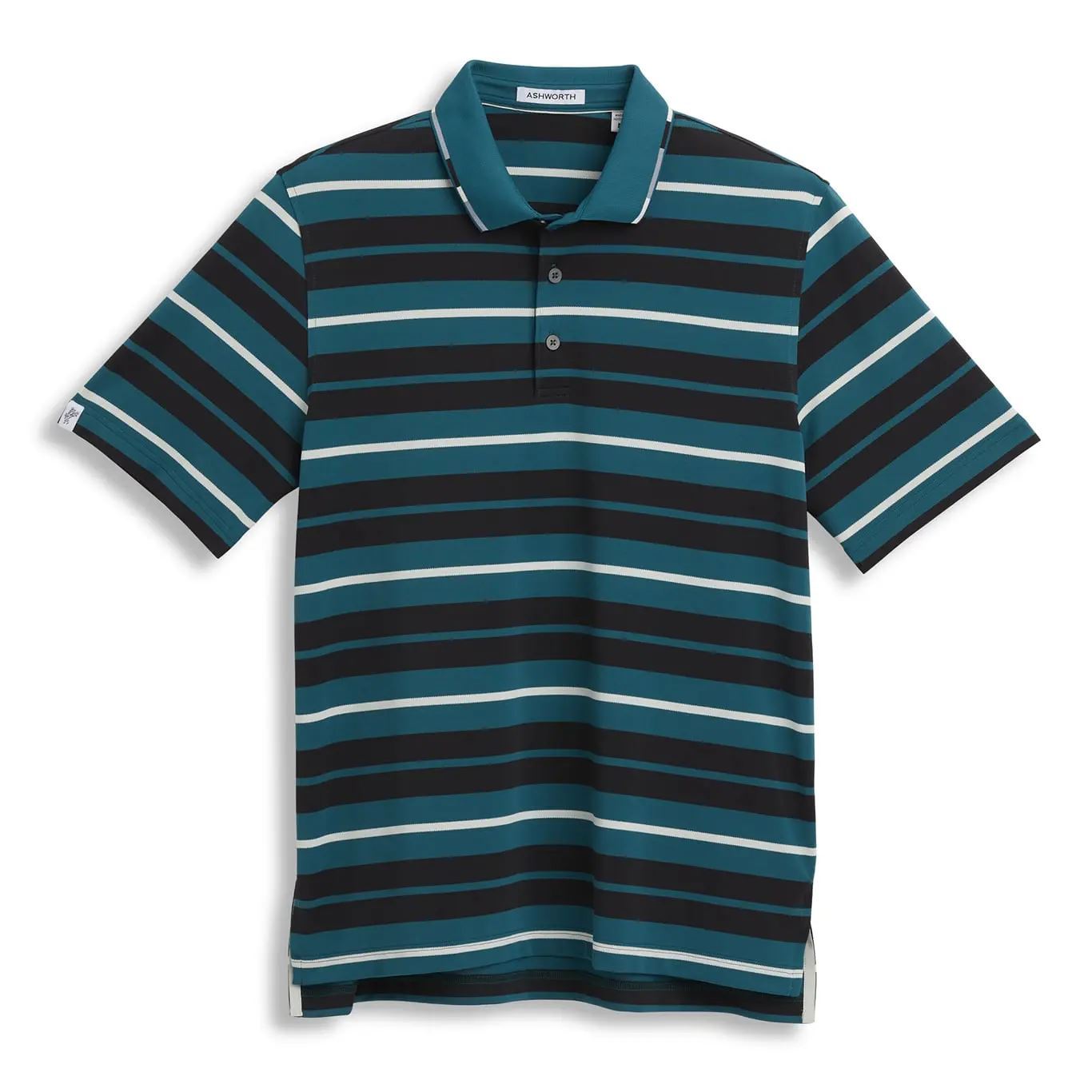 Ashworth Mens Golf Rugby Stripe Polo Shirt AM1064 Laguna/Black/Bone