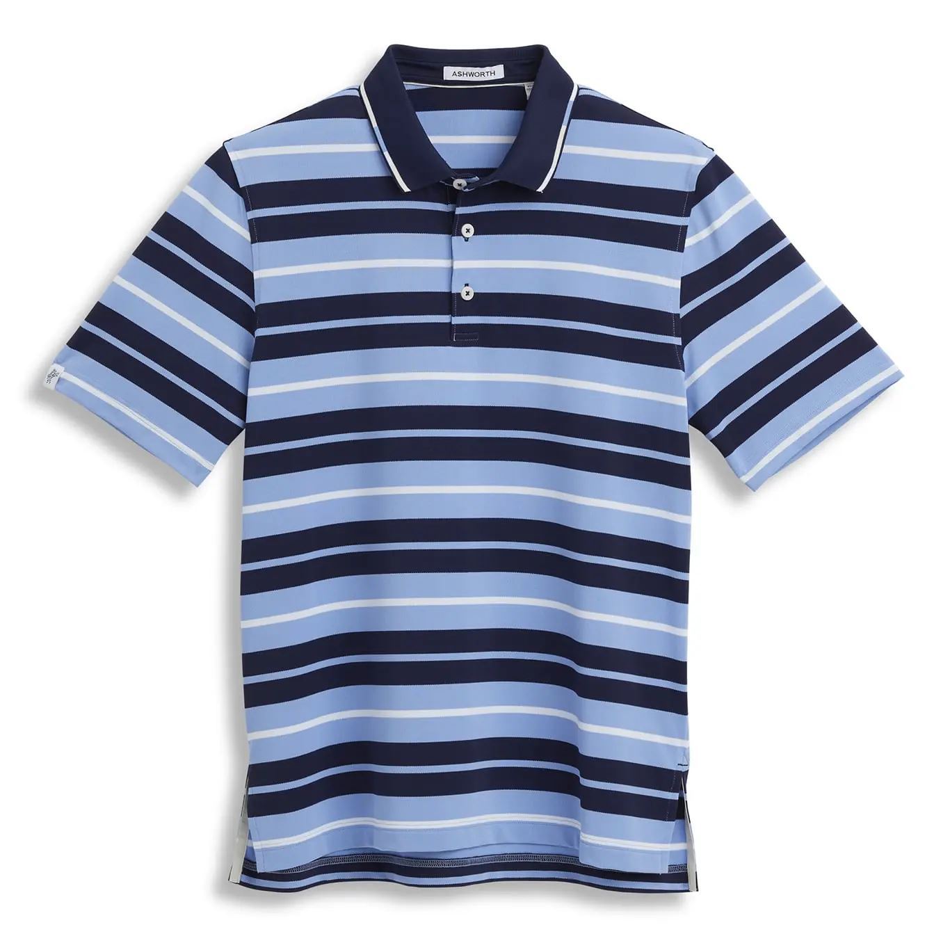 Ashworth Mens Golf Rugby Stripe Polo Shirt AM1064 Navy/Chambray/White