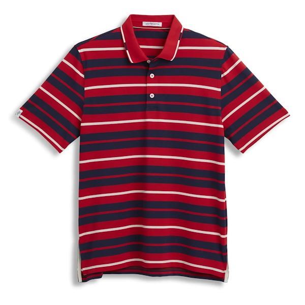 Ashworth Mens Golf Rugby Stripe Polo Shirt AM1064 Red/Navy/Bone