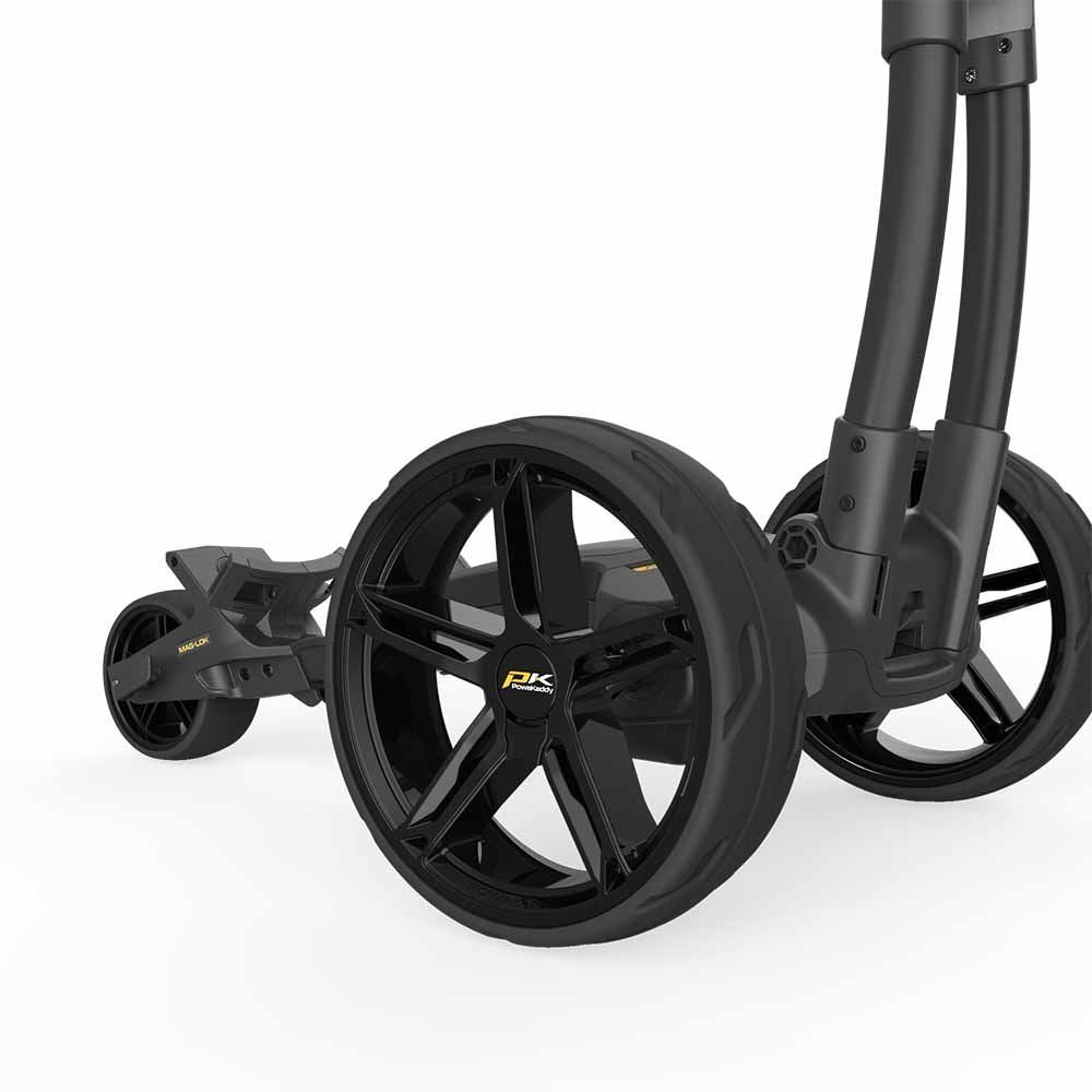 PowaKaddy FX1 electric trolley 2025 in black with 18 hole lithium battery