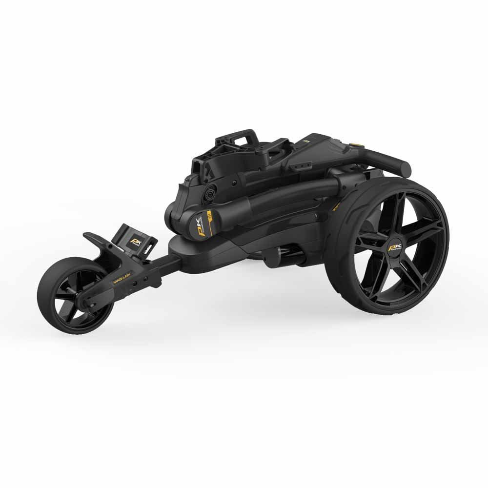 PowaKaddy FX1 electric trolley 2025 in black with extended lithium battery