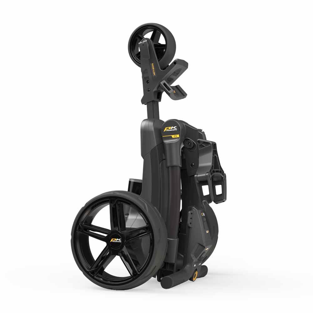 PowaKaddy FX1 electric trolley 2025 in black with extended lithium battery
