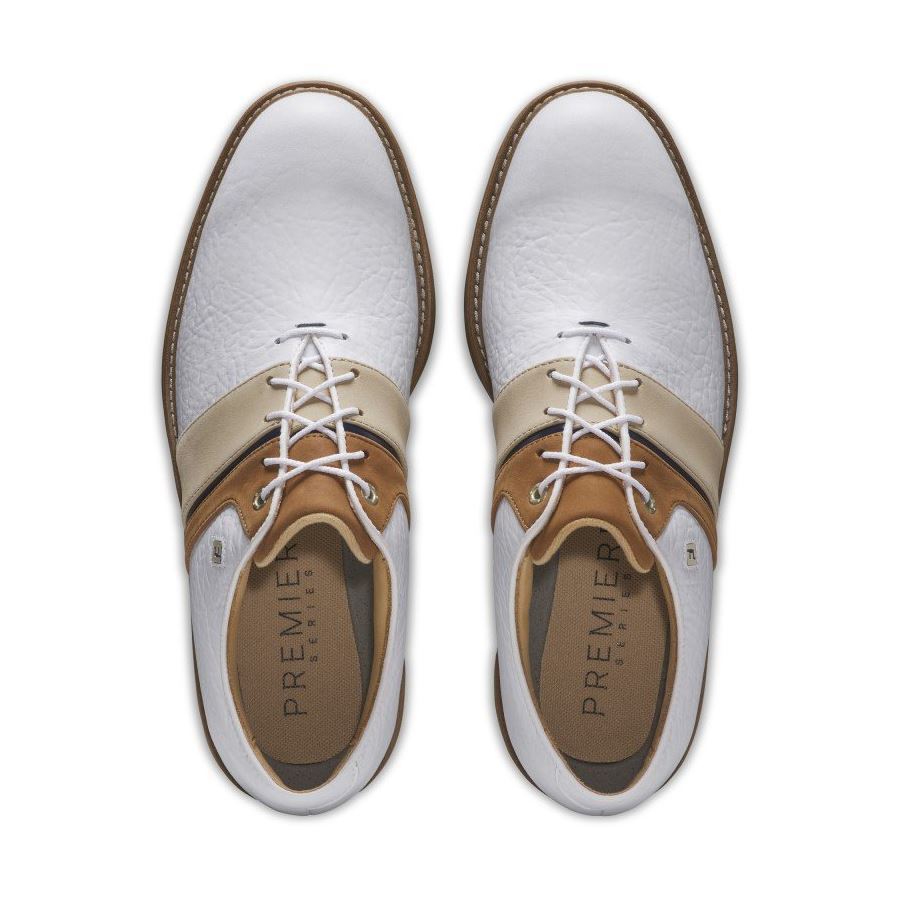 FootJoy Mens Premiere Series Packard LX Golf Shoes White/Brown/Blue