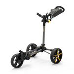 PowaKaddy DLX-Lite FF flat-fold golf push trolley in gunmetal with yellow trim