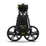 PowaKaddy DLX-Lite FF flat-fold golf push trolley in gunmetal with yellow trim