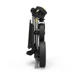 PowaKaddy DLX-Lite FF flat-fold golf push trolley in gunmetal with yellow trim