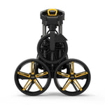 PowaKaddy DLX-Lite FF flat-fold golf push trolley in gunmetal with yellow trim
