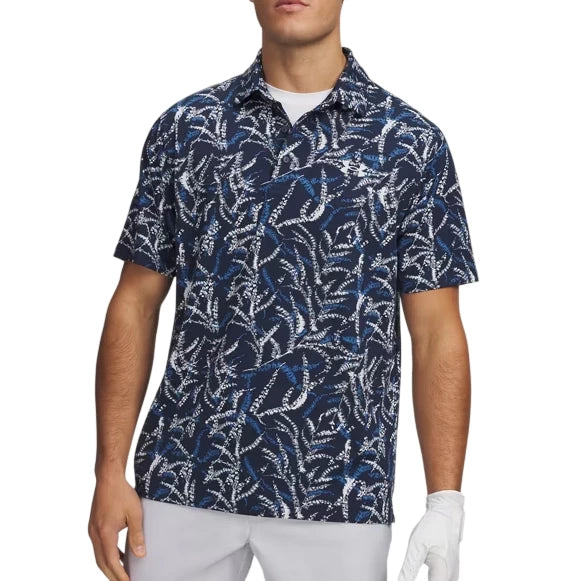 Under Armour Mens Playoff 3.0 Printed Polo Shirt Midnight Navy/Aegean Blue/Halo Grey