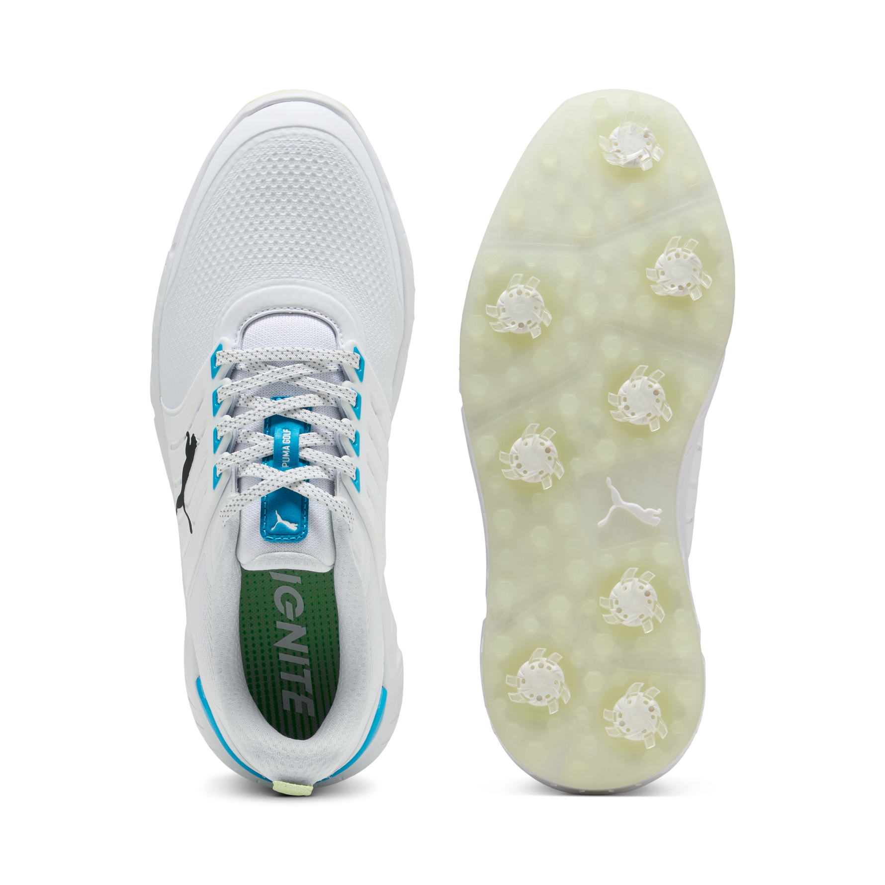 Puma Mens IGNITE Elevate 2 Tour Golf Shoes - White/Apple Spritz/Speed Blue