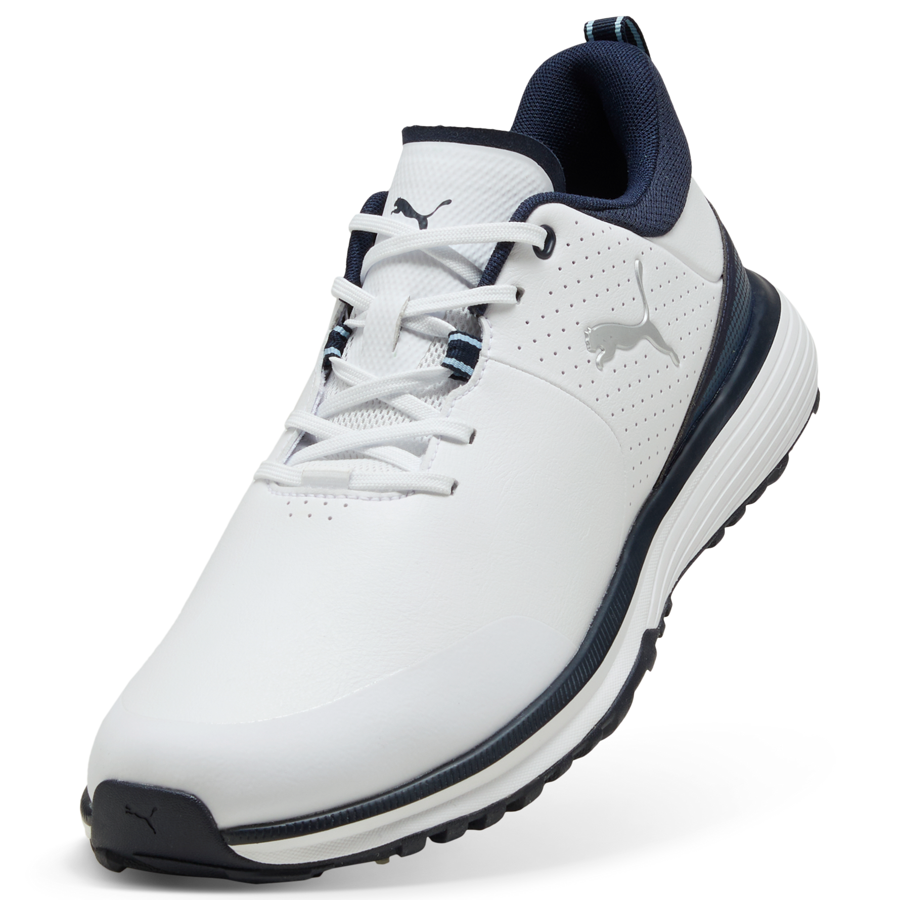 Puma Mens Fusion Grip ST Golf Shoes - White/Silver/Deep Navy
