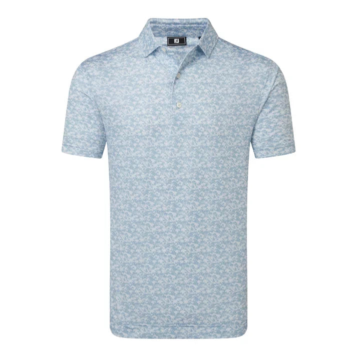 Footjoy Mens Hidden Palm Print Lisle Polo Shirt Chambray/White 39242