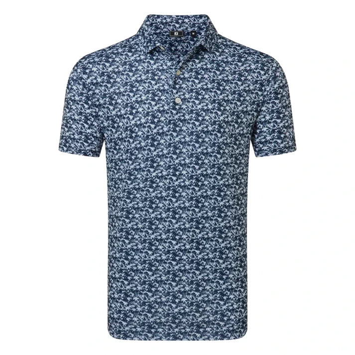 Footjoy Mens Hidden Palm Print Lisle Polo Shirt Navy/White 39244