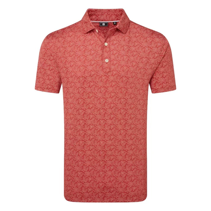 Footjoy Mens Wingtip Floral Lisle Polo Shirt Red/White 39264