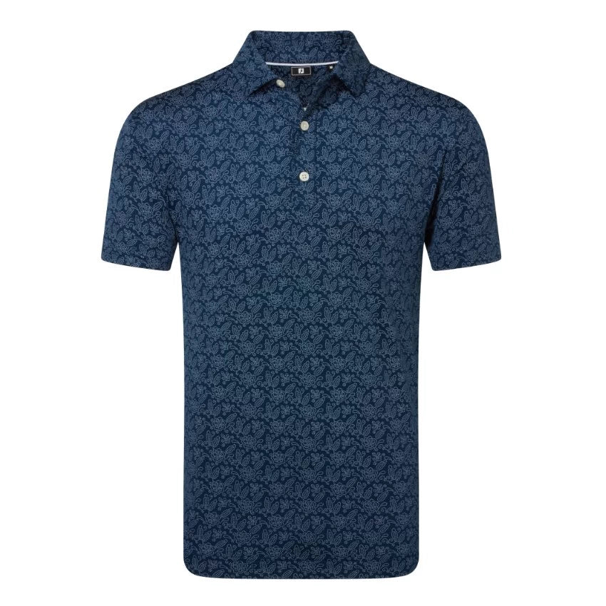 Footjoy Mens Wingtip Floral Lisle Polo Shirt Navy/White 39267