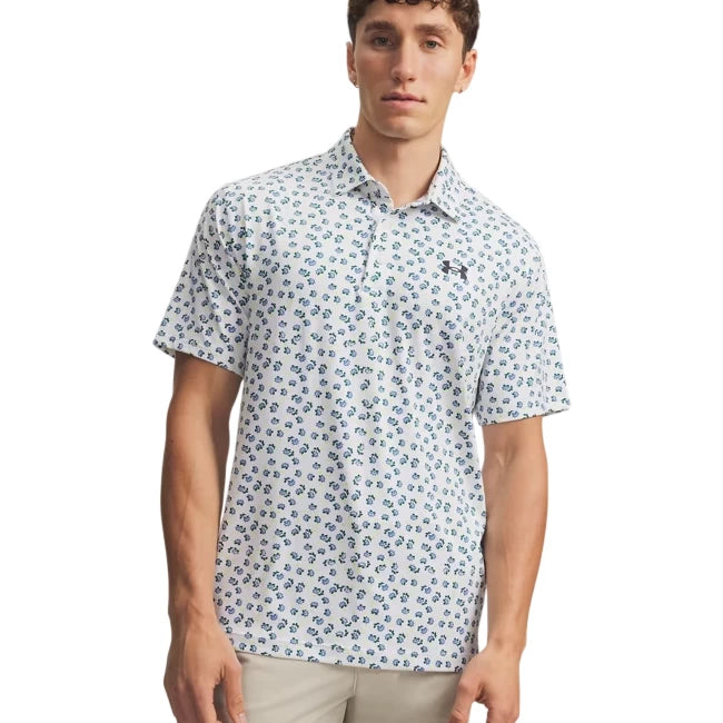 Under Armour Mens Playoff 3.0 Printed Polo Blue Wind/Midnight Navy/White
