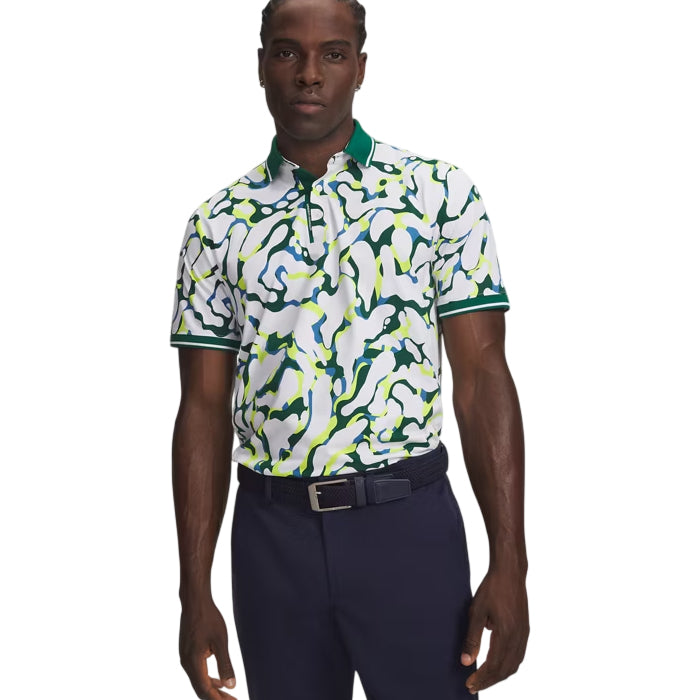 Under Armour ArmourDry Print Rib Mens Polo White/Campus Ivy