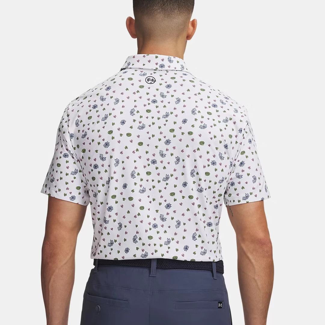 Under Armour Mens ArmourDry Printed Polo Shirt White/Blue Wind/Midnight Navy