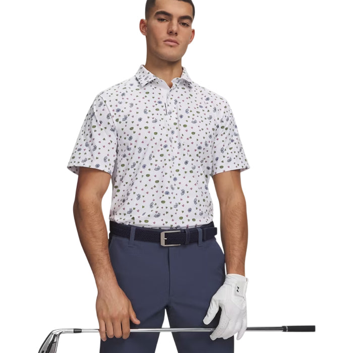 Under Armour ArmourDry Printed Mens Polo White/Blue Wind/Midnight Navy