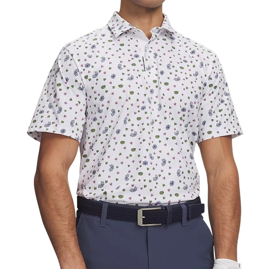 Under Armour Mens ArmourDry Printed Polo Shirt White/Blue Wind/Midnight Navy