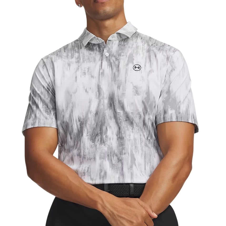 Under Armour Mens Drive Chill Printed Polo Shirt Halo Grey/White/Black
