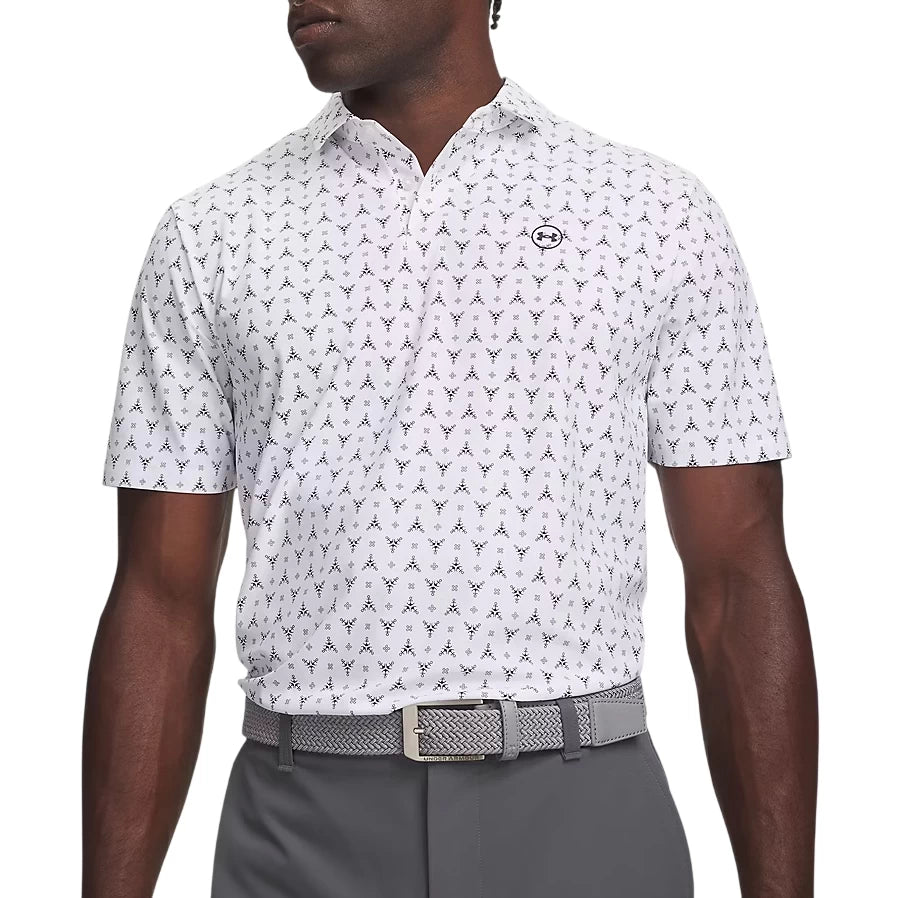 Under Armour Mens Drive Chill Printed Mens Polo Shirt White/Midnight Navy