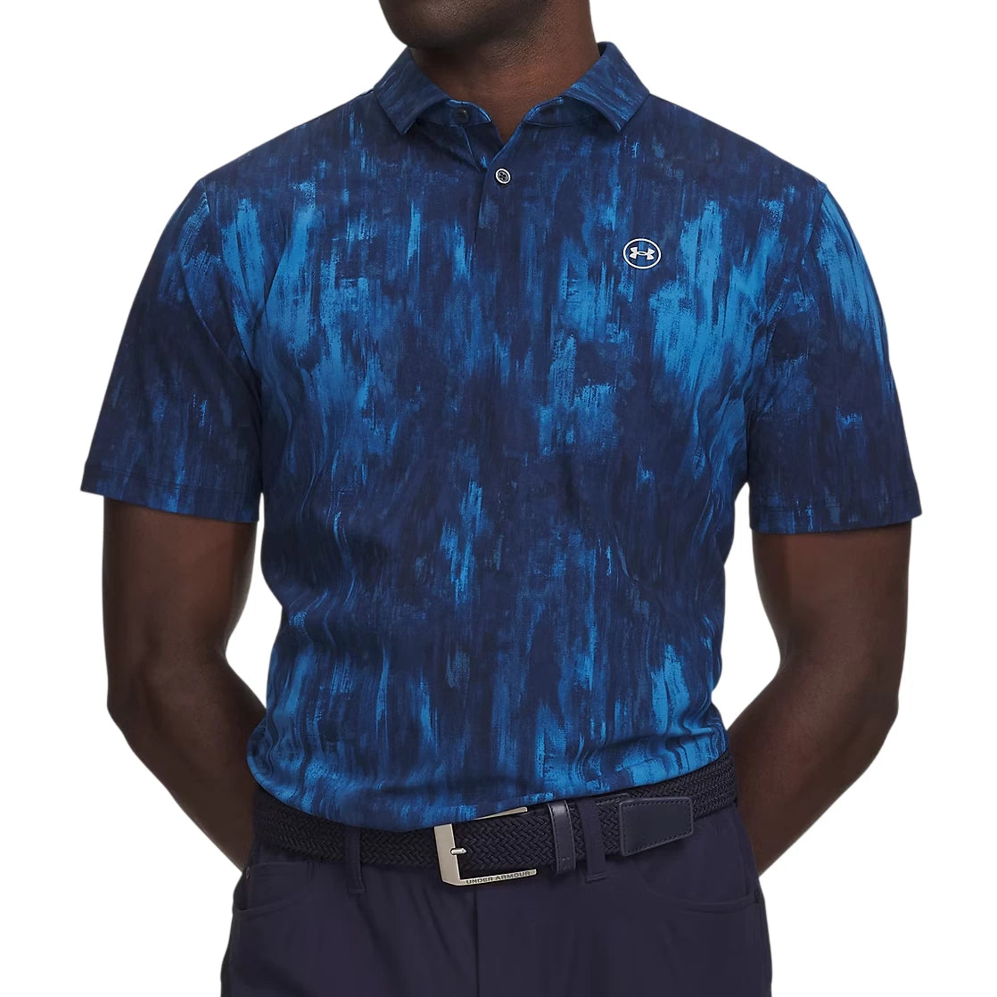 Under Armour Mens Drive Chill Printed Polo Shirt Aegean Blue/Midnight Navy/Mod Grey