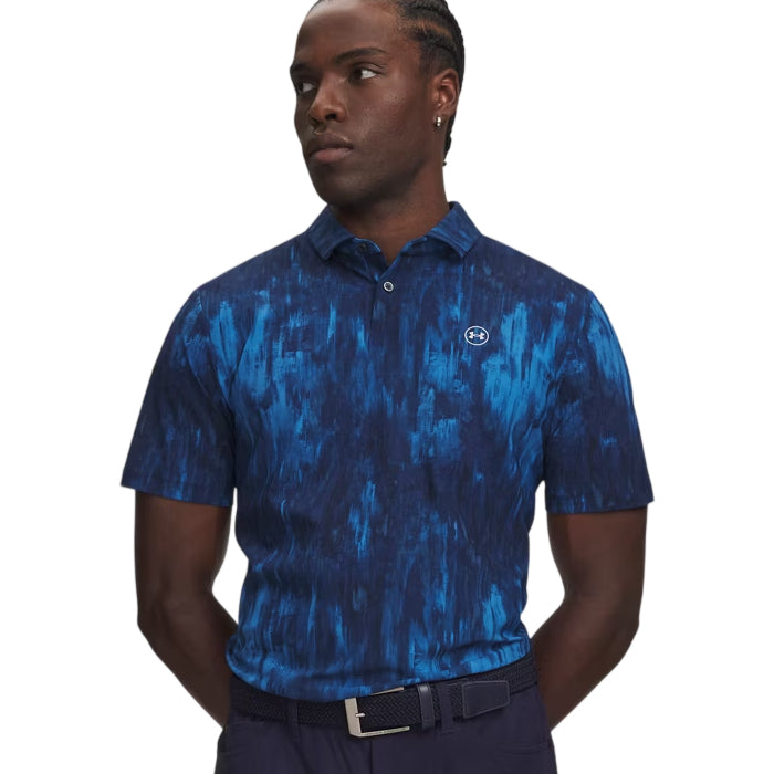 Under Armour Drive Chill Printed Mens Polo Aegean Blue/Midnight Navy/Mod Gray