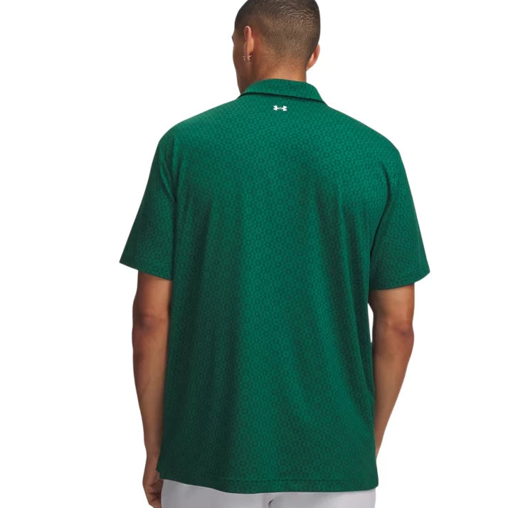 Under Armour Mens Tee To Green Printed Polo Shirt Campus Ivy/White
