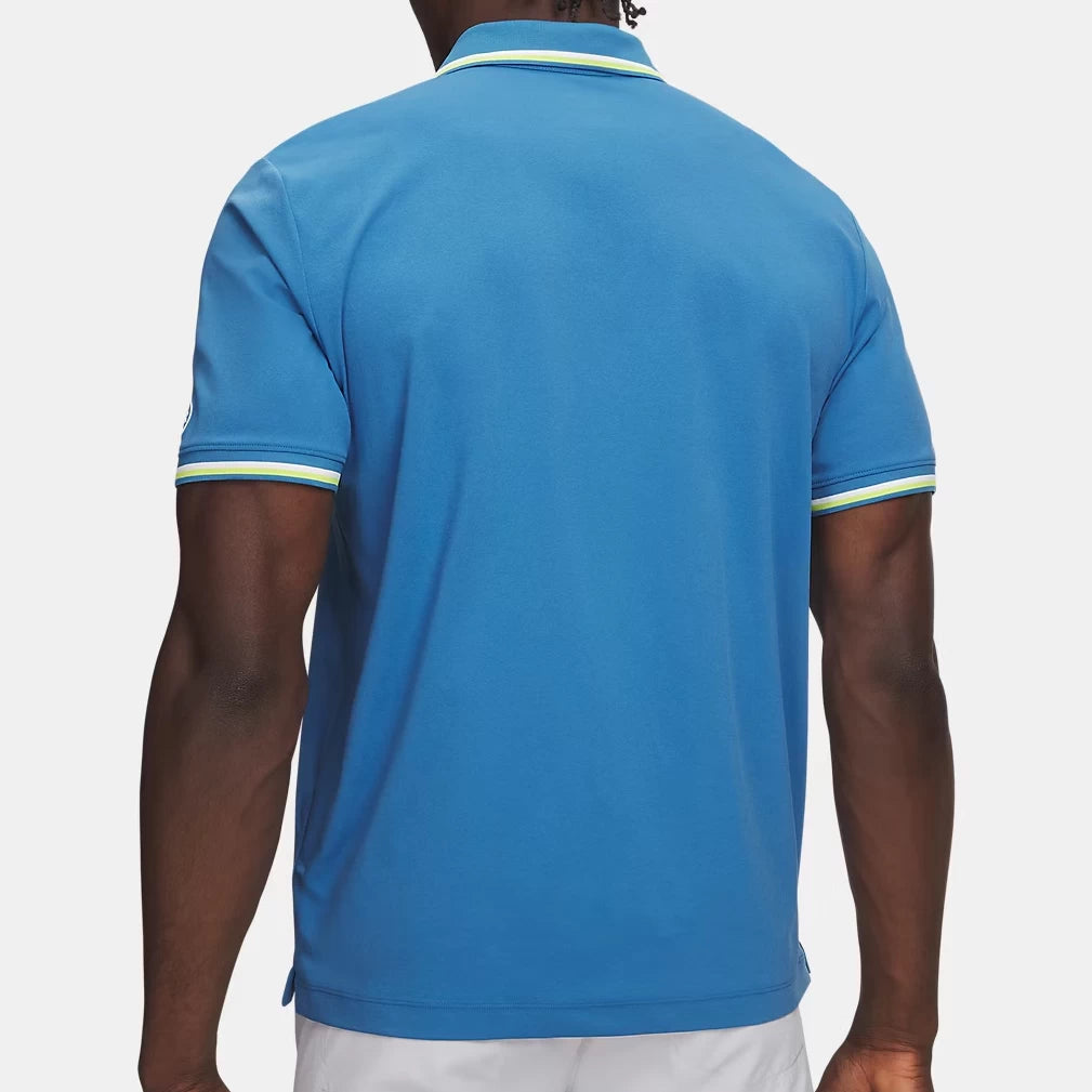 Under Armour Mens ArmourDry Rib Polo Shirt Aegean Blue/Green Citrine/White