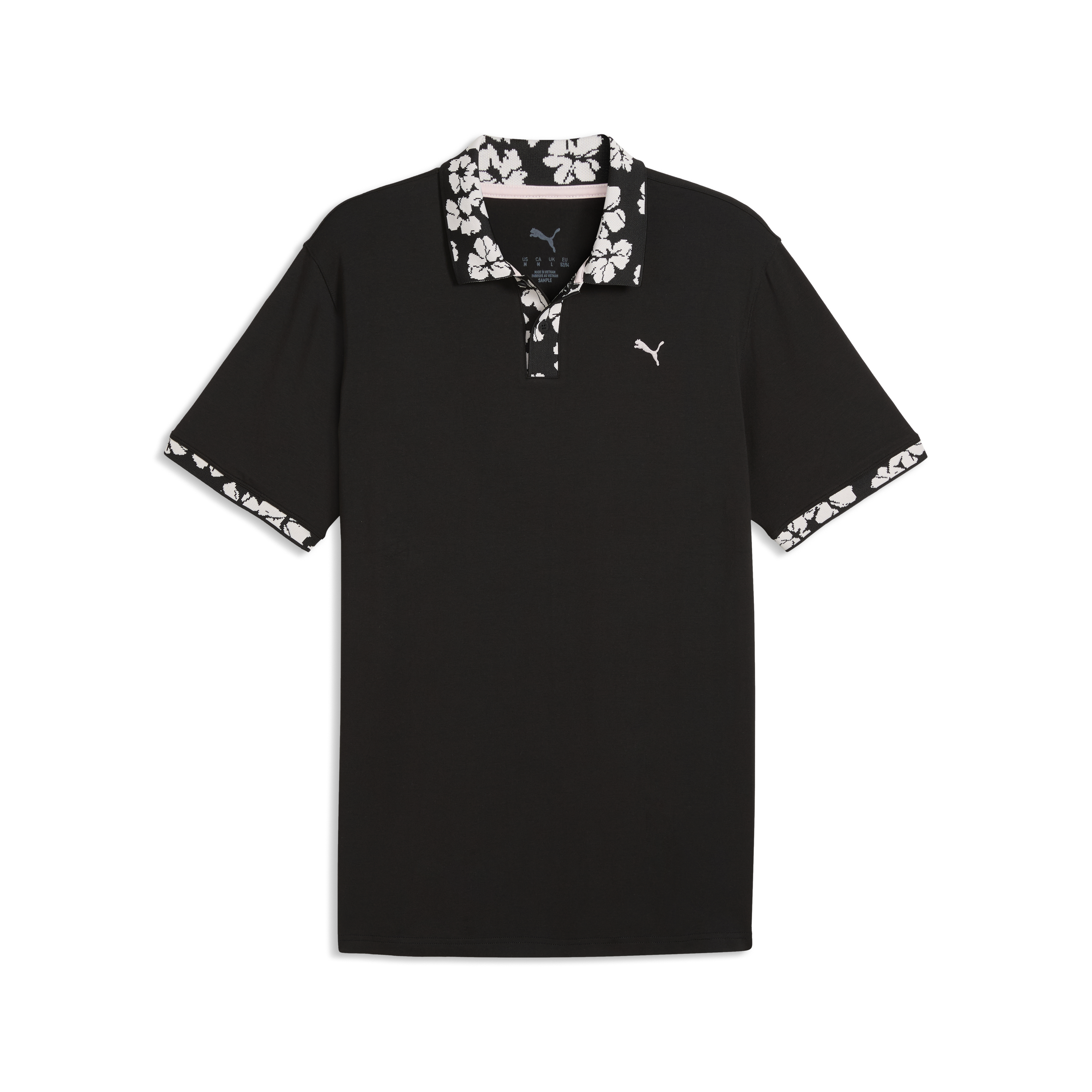 Puma Mens Modalon Floral Rib Polo Shirt - LC PUMA Black-Rose Blossom
