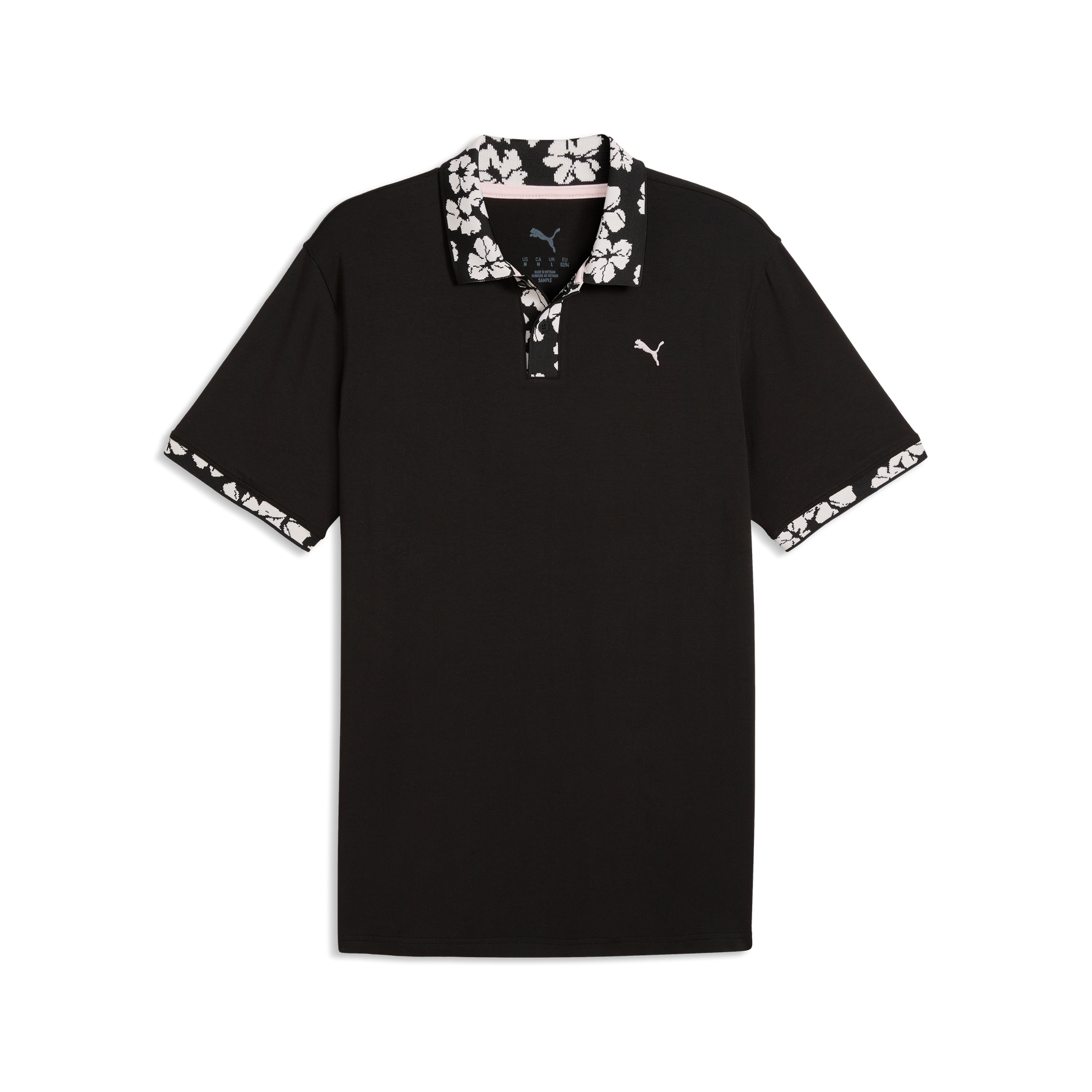 Puma Mens Modalon Floral Rib Polo Shirt - LC PUMA Black-Rose Blossom