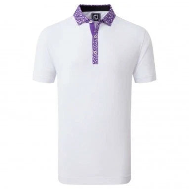 Footjoy Mens Tossed Tulips Trim Pique Polo Shirt White/Violet 80023