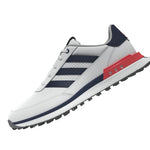 adidas Mens S2G SL 24 Leather Spikeless Golf Shoes White/Navy/Lucid Red