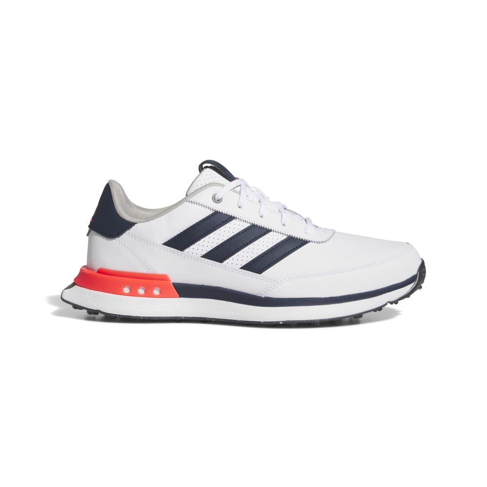 adidas Mens S2G SL 24 Leather Spikeless Golf Shoes White/Navy/Lucid Red