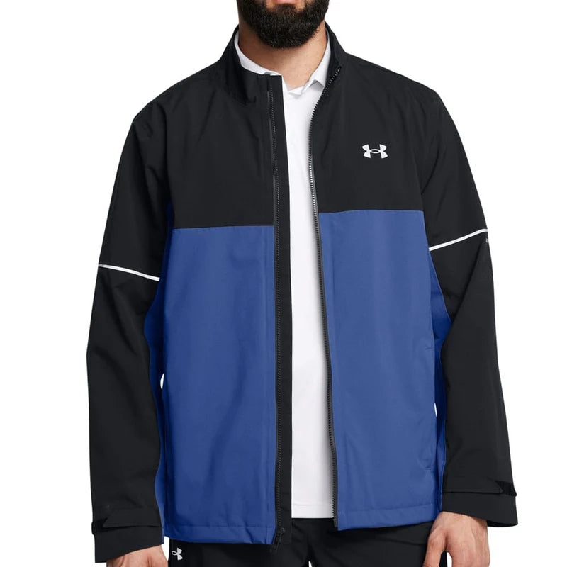 Under Armour Mens Drive Rain Jacket Black/Tech Blue/Metallic Silver