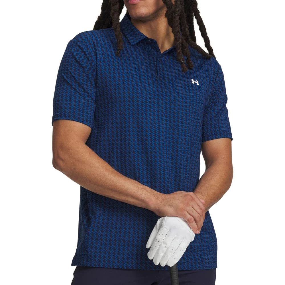 Under Armour Mens T2g Printed Polo Shirt Midnight Navy/Varsity Blue/White