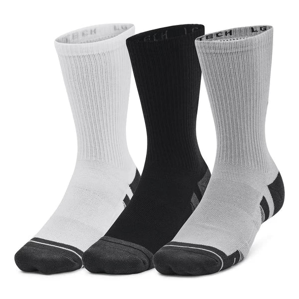 Under Armour Mens Performance Socks Tech 3pk Crew Mod Grey/Black/Grey